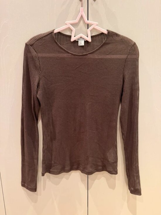 Monki Tops - Brown sheer ribbed top